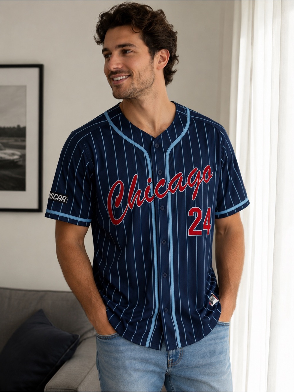 Nascar Chicago 24 Baseball Street Race Navy Pinstripe Jersey